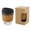 Vaso de vidrio borosilicato de 360 ml con agarre de corcho y tapa de silicona "Lidan" Negro intenso