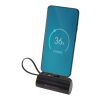 Batería externa tipo-C de plástico reciclado de 5000&nbsp;mAh y 10&nbsp;W con soporte abatible incorporado y cable 2 en 1 "Alnair" Negro intenso