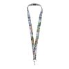 Lanyard de PET reciclado "Addie" Negro intenso-Blanco | 10mm | sin montaje de publicidad | no disponible | no disponible