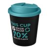 Vaso reciclado de 250&nbsp;ml con tapa antigoteo "Americano® Espresso Eco" Negro intenso-Azul aqua | sin montaje de publicidad | no disponible | no disponible