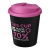 Vaso reciclado de 250&nbsp;ml con tapa antigoteo "Americano® Espresso Eco" Negro intenso-Magenta | sin montaje de publicidad | no disponible | no disponible