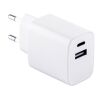 WEGENER. Adaptador de corriente con puerto USB-A de 18 W y USB-C de 20 W en ABS reciclado (100% rABS) Blanco | sin montaje de publicidad