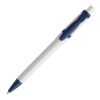 Bolígrafo Olly opaco Blanco-Azúl oscuro | Impresión De Pantalla 1 color | 270 grados del clip | 40 mm x 25 mm | no disponible