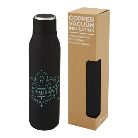 Bidón con aislamiento al vacío de cobre de 600 ml con enganche de metal &quot;Marka&quot; Estándar | Negro intenso | sin montaje de publicidad | no disponible | no disponible