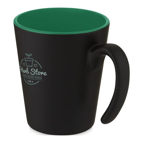Taza de cerámica con asa de 360 ml &quot;Oli&quot; Estándar | Verde-Negro intenso | sin montaje de publicidad | no disponible | no disponible