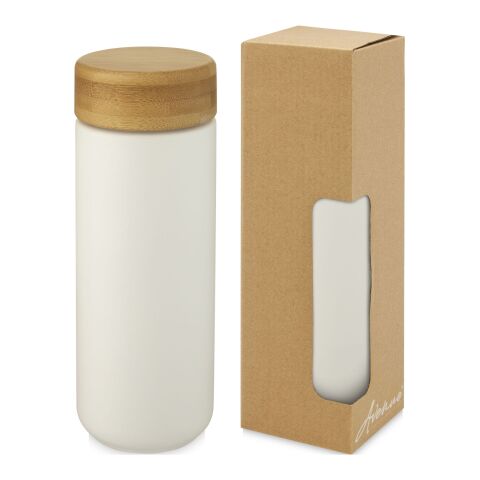 Vaso de cerámica de 300 ml con tapa de bambú &quot;Lumi&quot; Estándar | Blanco | sin montaje de publicidad | no disponible | no disponible