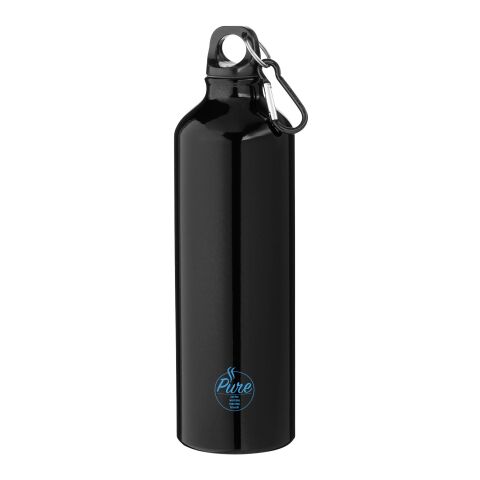 Bidón de 770 ml de aluminio reciclado con certificado RCS con mosquetón &quot;Oregon&quot; Estándar | Negro intenso | sin montaje de publicidad | no disponible | no disponible