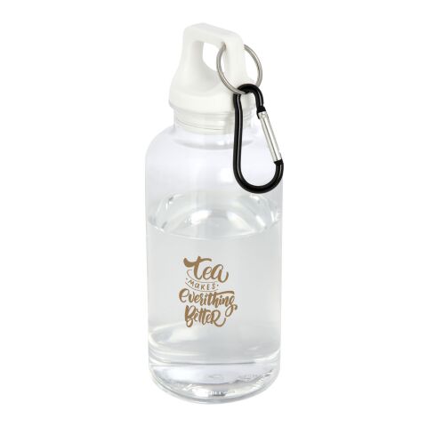 Bidón de 400 ml de plástico reciclado con mosquetón y certificación RCS &quot;Oregon&quot; Estándar | Blanco | sin montaje de publicidad | no disponible | no disponible