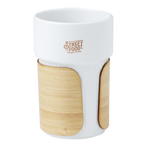 Vaso de 340 ml con funda de bambú &quot;Fika&quot; Estándar | Blanco | sin montaje de publicidad | no disponible | no disponible