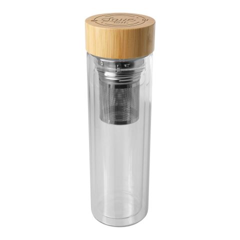 Botella de vidrio de borsilicato de 400 ml con infusor y tapa de bambú &quot;Bailey&quot; Estándar | blanco | sin montaje de publicidad | no disponible | no disponible
