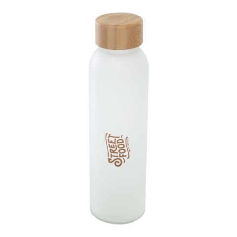 Botella de 500 ml de vidrio sodocálcico mate con tapa de bambú  &quot;Lume&quot; Estándar | Blanco | sin montaje de publicidad | no disponible | no disponible