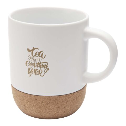 Taza de cerámica de 300 ml con detalles de corcho y acabado mate &quot;Billie&quot; Estándar | blanco | sin montaje de publicidad | no disponible | no disponible