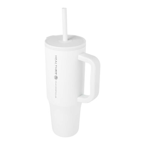 Vaso con aislamiento de 900 ml con certificado RCS y pajita de silicona &quot;Brady&quot; Estándar | Blanco | sin montaje de publicidad | no disponible | no disponible