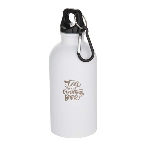 Botella de 400 ml de acero inoxidable mate con certificado RCS de una sola pared con mosquetón &quot;Oregon&quot; Estándar | Blanco | sin montaje de publicidad | no disponible | no disponible