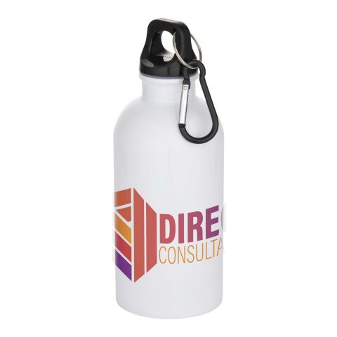 Botella de 400 ml de acero inoxidable con certificado RCS de una sola pared con sublimación y mosquetón &quot;Oregon&quot; Estándar | blanco | sin montaje de publicidad | no disponible | no disponible