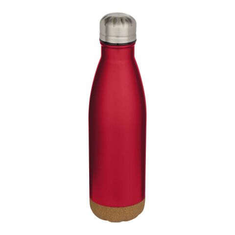 Botella de 500 ml de acero inoxidable con aislamiento y doble pared con detalles de corcho &quot;Cove&quot; Estándar | Rojo | sin montaje de publicidad | no disponible | no disponible