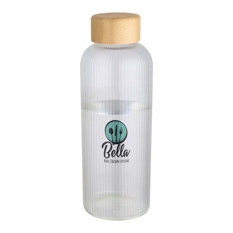 Botella de 650 ml de vidrio borosilicato de pared simple con tapa de bambú &quot;Mirage&quot; Estándar | blanco | sin montaje de publicidad | no disponible | no disponible
