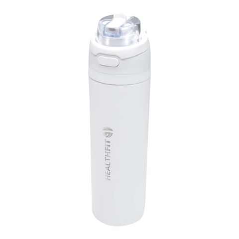 Botella de agua Theron de 800 ml de acero inoxidable de pared simple reciclado (RCS), con tapa de doble función y pajita abat blanco