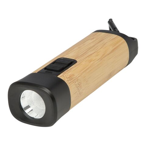 Linterna de plástico reciclado con mosquetón de bambú/RCS &quot;Kuma&quot;