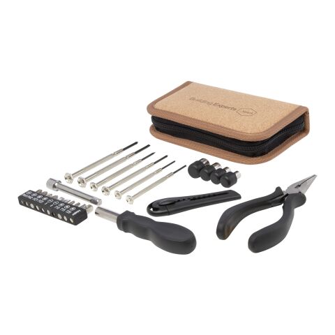 Set de herramientas de plástico reciclado con certificación RCS de 24 piezas con funda de corcho &quot;Spike&quot; Estándar | Natural | sin montaje de publicidad | no disponible | no disponible