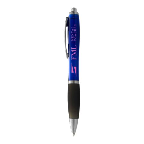 Bolígrafo &quot;Nash&quot; de color con grip negro Estándar | Azul-Negro intenso | sin montaje de publicidad | no disponible | no disponible