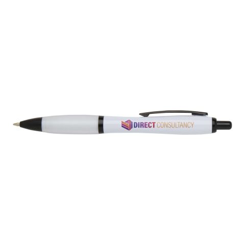 Bolígrafo de plástico reciclado con adornos negros (tinta negra) &quot;Nash&quot; Estándar | Blanco | sin montaje de publicidad | no disponible | no disponible