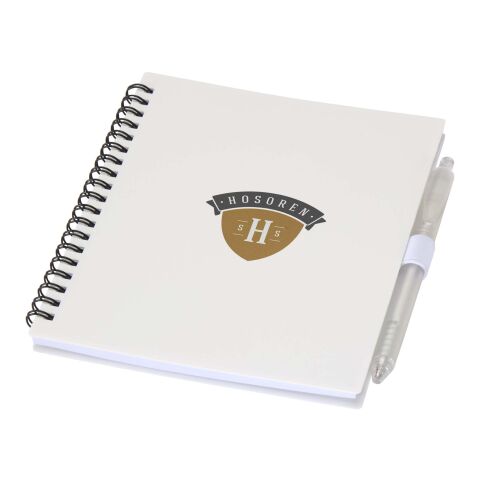 Juego de libreta de tapa blanda y bolígrafo de plástico reciclado (tinta azul) &quot;Niove&quot; Estándar | Blanco | sin montaje de publicidad | no disponible | no disponible