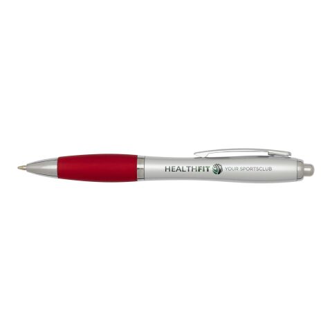 Bolígrafo de plástico reciclado con certificado RCS, cuerpo plateado y empuñadura de color (tinta negra) "Nash" Estándar | Rojo | sin montaje de publicidad | no disponible | no disponible