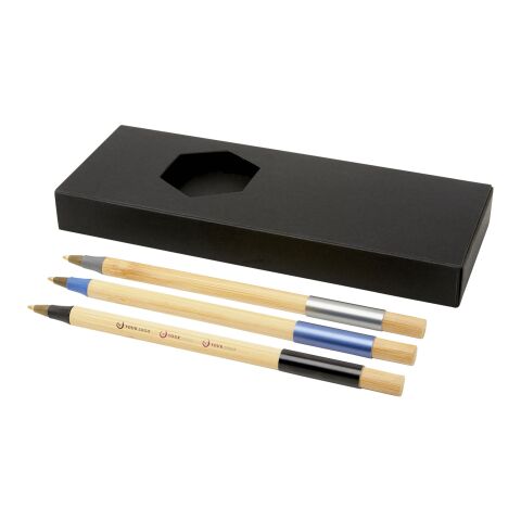 Set de bolígrafos de bambú de 3 piezas &quot;Kerf&quot; Estándar | Negro intenso-Natural | sin montaje de publicidad | no disponible | no disponible