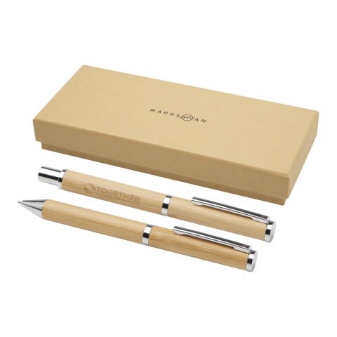 Set de regalo de bolígrafo y rollerball de bambú &quot;Apolys&quot; beige | sin montaje de publicidad | no disponible | no disponible