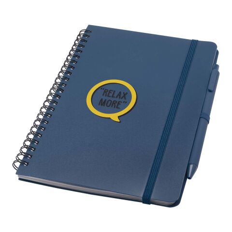 Libreta de tapa dura A5 de plástico procedente del océano con bolígrafo &quot;Thalaasa&quot; (tinta negra) Estándar | Azul océano | sin montaje de publicidad | no disponible | no disponible