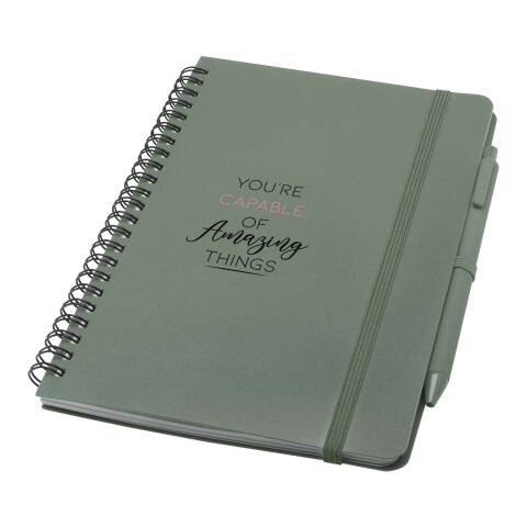 Libreta de tapa dura A5 de plástico procedente del océano con bolígrafo &quot;Thalaasa&quot; (tinta negra) Estándar | Verde mezcla | sin montaje de publicidad | no disponible | no disponible