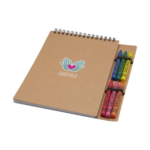 Libreta de tapa blanda A5 con espiral y set de ceras &quot;Doodle&quot; Estándar | Natural | sin montaje de publicidad | no disponible | no disponible