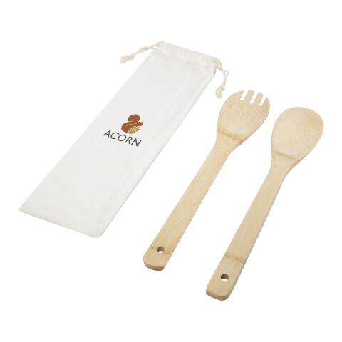 Cuchara y tenedor de bambú para ensalada &quot;Endiv&quot; Estándar | beige | sin montaje de publicidad | no disponible | no disponible
