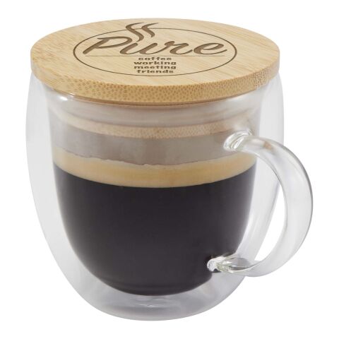 Taza de vidrio de 250 ml con tapa de bambú &quot;Lenora&quot; Estándar | Blanco | sin montaje de publicidad | no disponible | no disponible