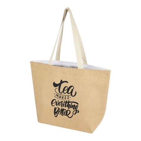 Bolsa Tote isotérmica de yute de 300 g/m² de 12 L &quot;Juta&quot; Estándar | beige-blanco | sin montaje de publicidad | no disponible | no disponible