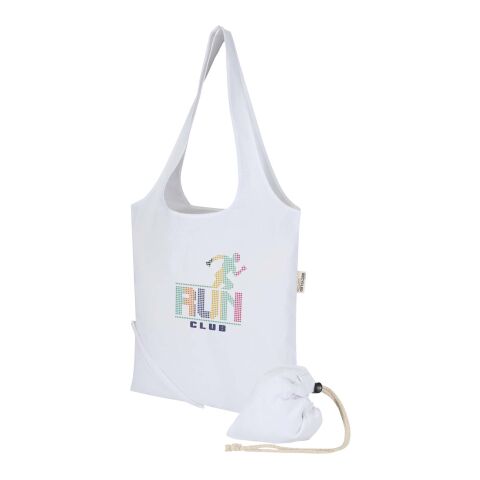 Bolsa de tela de algodón reciclada GRS «Madras Blend», 140 g/m², plegable, 7 l blanco