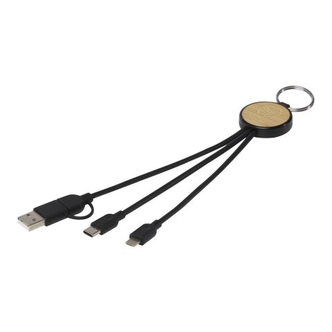 Cable de carga 6 en 1 de plástico reciclado/bambú con llavero &quot;Tecta&quot; Estándar | Negro intenso | sin montaje de publicidad | no disponible | no disponible