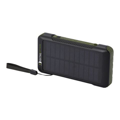 Batería externa de dinamo solar en plástico reciclado de 10 000 mAh con certificación RCS  &quot;Soldy&quot; Estándar | Verde militar | sin montaje de publicidad | no disponible | no disponible