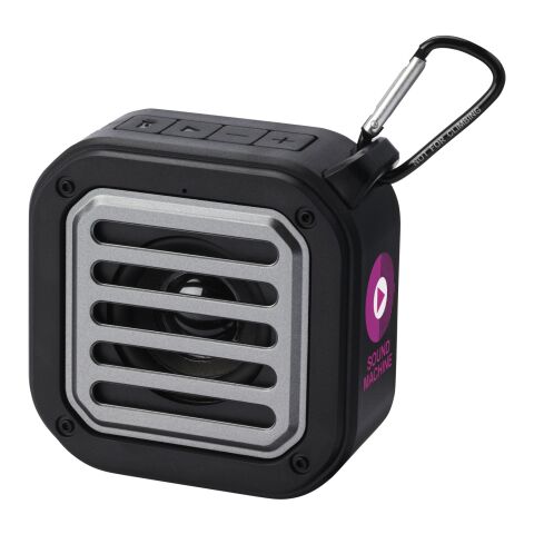 Altavoz solar Bluetooth IPX5 de 3W con mosquetón en plástico reciclado con certificación RCS &quot;Solo&quot; Estándar | negro | sin montaje de publicidad | no disponible | no disponible