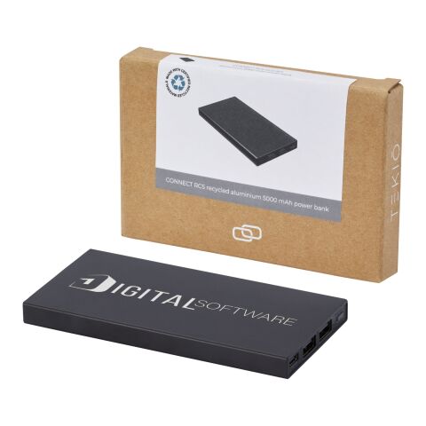 Batería externa de 5000 mAh en aluminio reciclado con certificación RCS  &quot;Connect&quot; Estándar | Negro intenso | sin montaje de publicidad | no disponible | no disponible