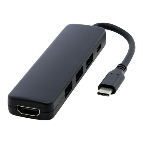 USB 2.0-3.0 con adaptador multimedia de plástico reciclado con puerto HDMI y certificación RCS &quot;Loop&quot; Estándar | bronce negro | sin montaje de publicidad | no disponible | no disponible
