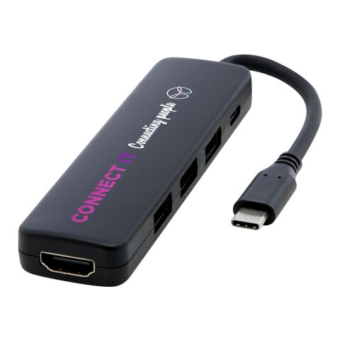 USB 2.0-3.0 con adaptador multimedia de plástico reciclado con puerto HDMI y certificación RCS  &quot;Loop&quot; Estándar | Negro intenso | sin montaje de publicidad | no disponible | no disponible