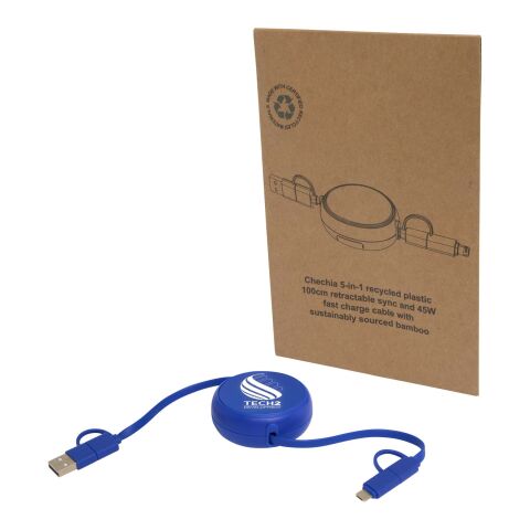 Cable retráctil 5 en 1 de 100 cm de plástico reciclado y aluminio para sincronización de datos y carga rápida de 45 W &quot;Alasia&quot; Estándar | Azul real | sin montaje de publicidad | no disponible | no disponible