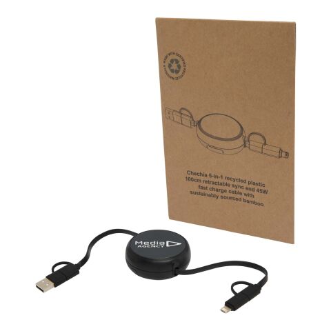 Cable retráctil 5 en 1 de 100 cm de plástico reciclado y aluminio para sincronización de datos y carga rápida de 45 W "Alasia"
