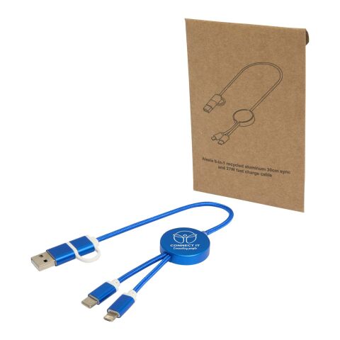 Cable 5 en 1 de aluminio y plástico reciclado de 30 cm para sincronización de datos y carga rápida de 27 W &quot;Alasia&quot; Estándar | Azul real | sin montaje de publicidad | no disponible | no disponible