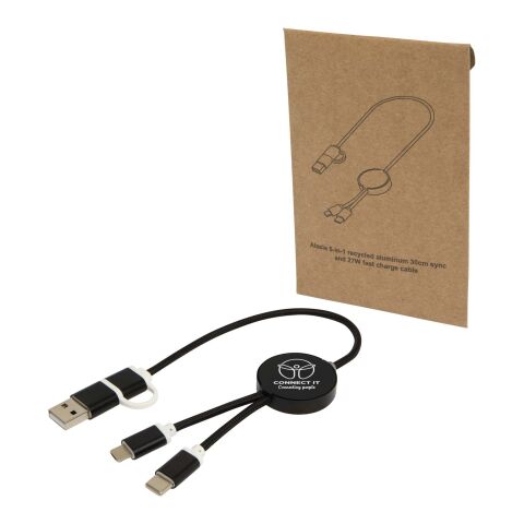 Cable 5 en 1 de aluminio y plástico reciclado de 30 cm para sincronización de datos y carga rápida de 27 W &quot;Alasia&quot; Estándar | Negro intenso | sin montaje de publicidad | no disponible | no disponible
