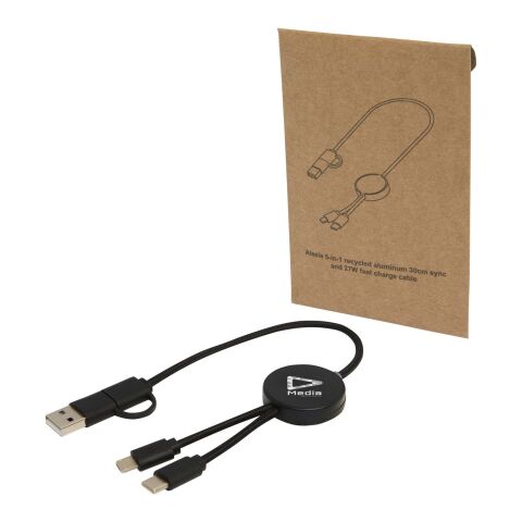 Cable 5 en 1 de plástico reciclado de 30 cm para sincronización de datos y carga rápida de 27 W &quot;Citala&quot; Estándar | negro | sin montaje de publicidad | no disponible | no disponible