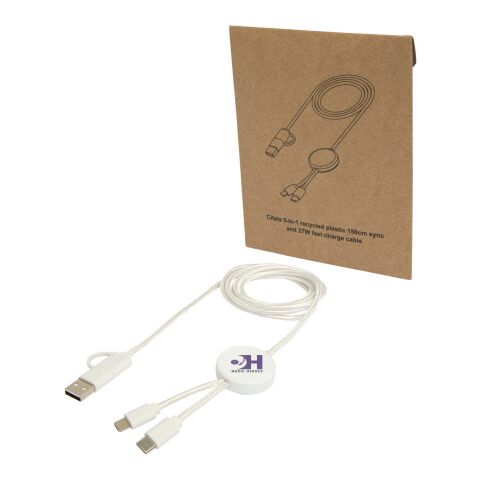 Cable 5 en 1 de plástico reciclado de 30 cm para sincronización de datos y carga rápida de 27 W &quot;Citala&quot; Estándar | Transparente claro | sin montaje de publicidad | no disponible | no disponible