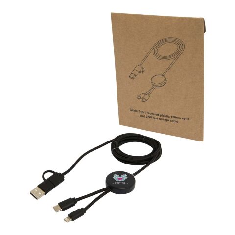 Cable 5 en 1 de plástico reciclado de 30 cm para sincronización de datos y carga rápida de 27 W &quot;Citala&quot; Estándar | Negro intenso | sin montaje de publicidad | no disponible | no disponible